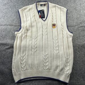 US Open Golf Collection Mens Sweater Vest XL Cream Navy Cable Knit McDonald